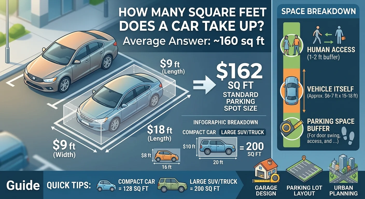Infographic is showing that How Many Square Feet Does a Car Take Up?