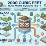 Infographic is showing that 2000 Cubic Feet How Many Square Feet? Easy Conversion Guide