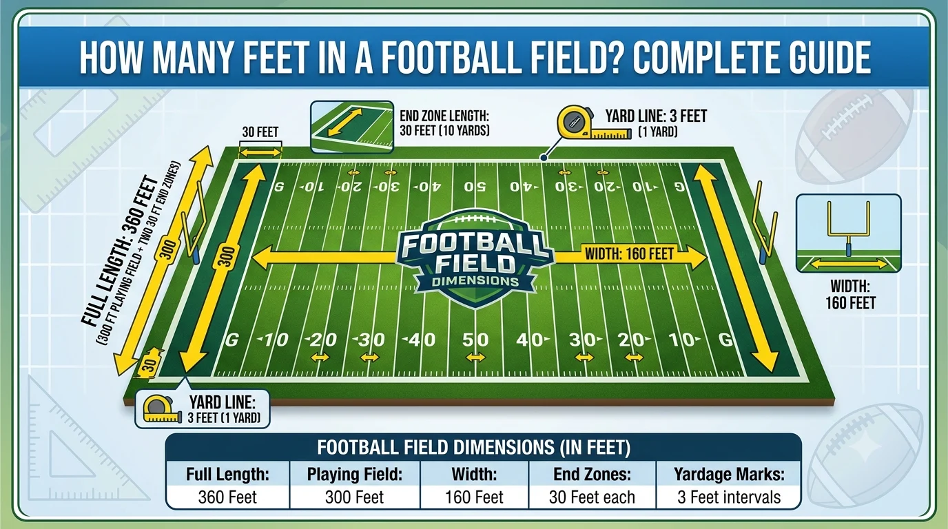 Infographic is showing that How Many Feet in a Football Field? Complete Guide