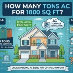 Infographic is showing that How Many Tons AC for 1800 Square Feet? Complete Guide