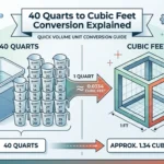 Infographic is showing that 40 Quarts to Cubic Feet Conversion Explained