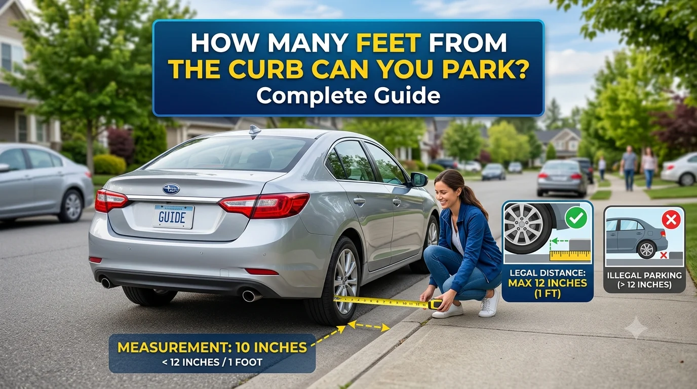 Infographic is showing that How Many Feet From the Curb Can You Park? Complete Guide