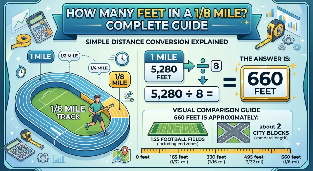 Infographic is showing that How Many Feet in a 1/8 Mile? Complete Guide