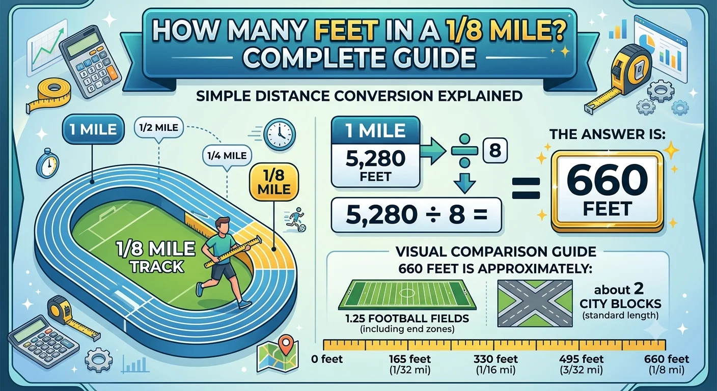 Infographic is showing that How Many Feet in a 1/8 Mile? Complete Guide