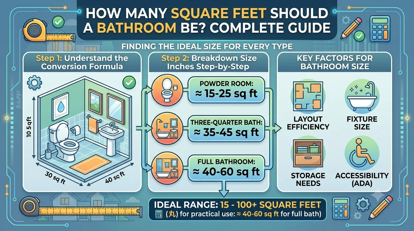 Infographic is showing that How Many Square Feet Should a Bathroom Be? Complete Guide