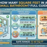 Infographic is showing that How Many Square Feet in a Small Bathroom? Full Guide