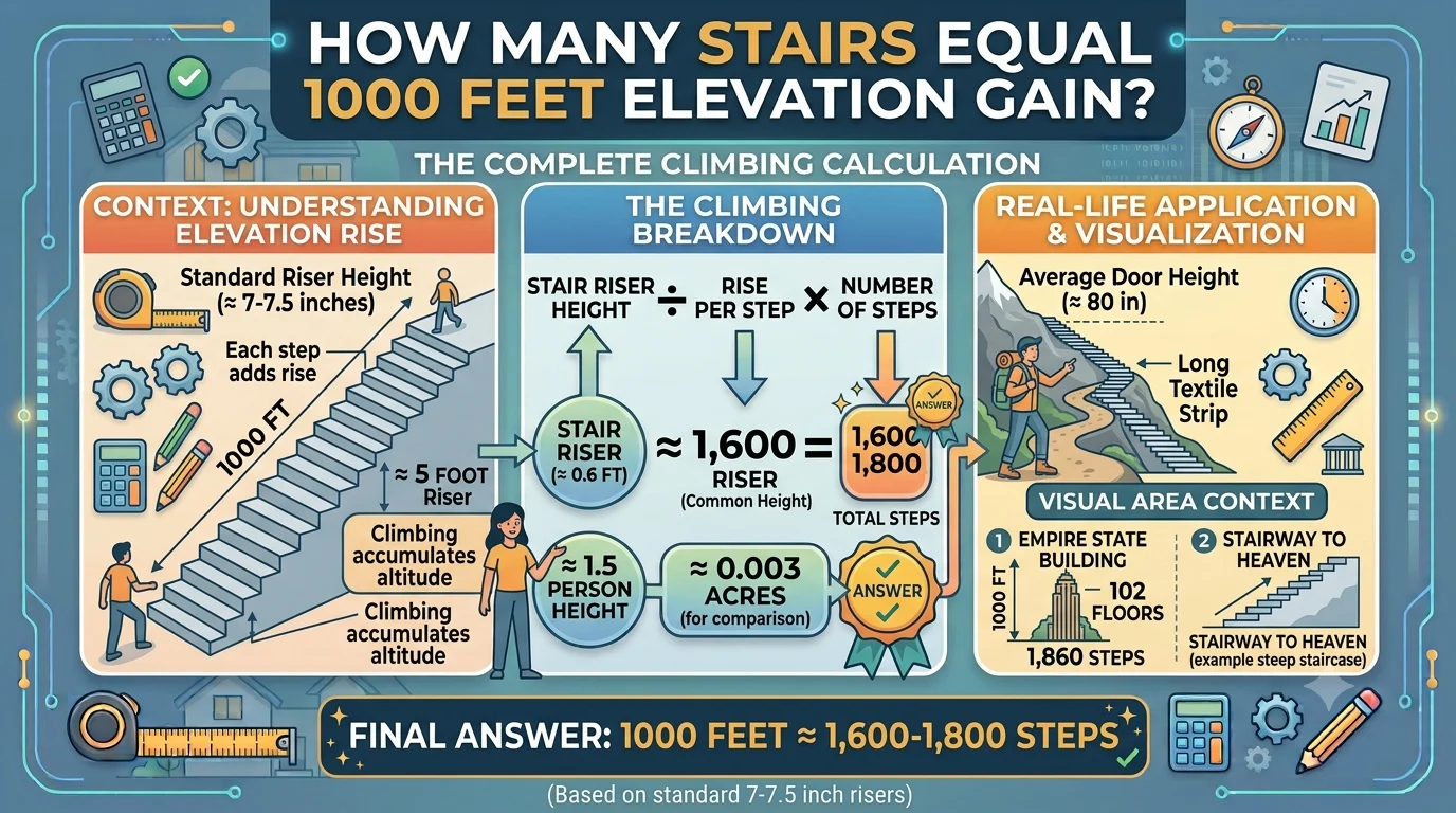 Infographic is showing that How Many Stairs Equal 1000 Feet Elevation Gain?