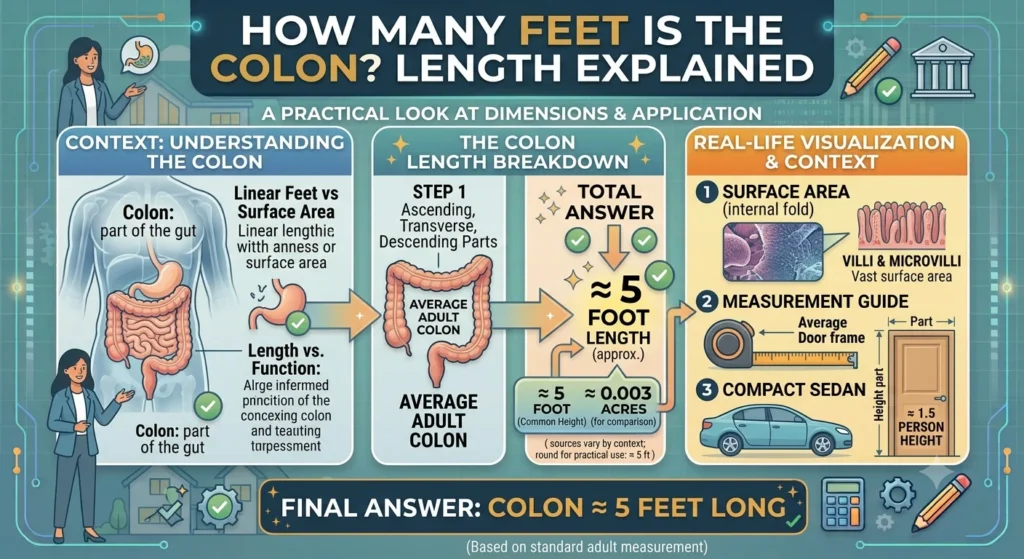 Infographic is showing that How Many Feet Is the Colon? Length Explained