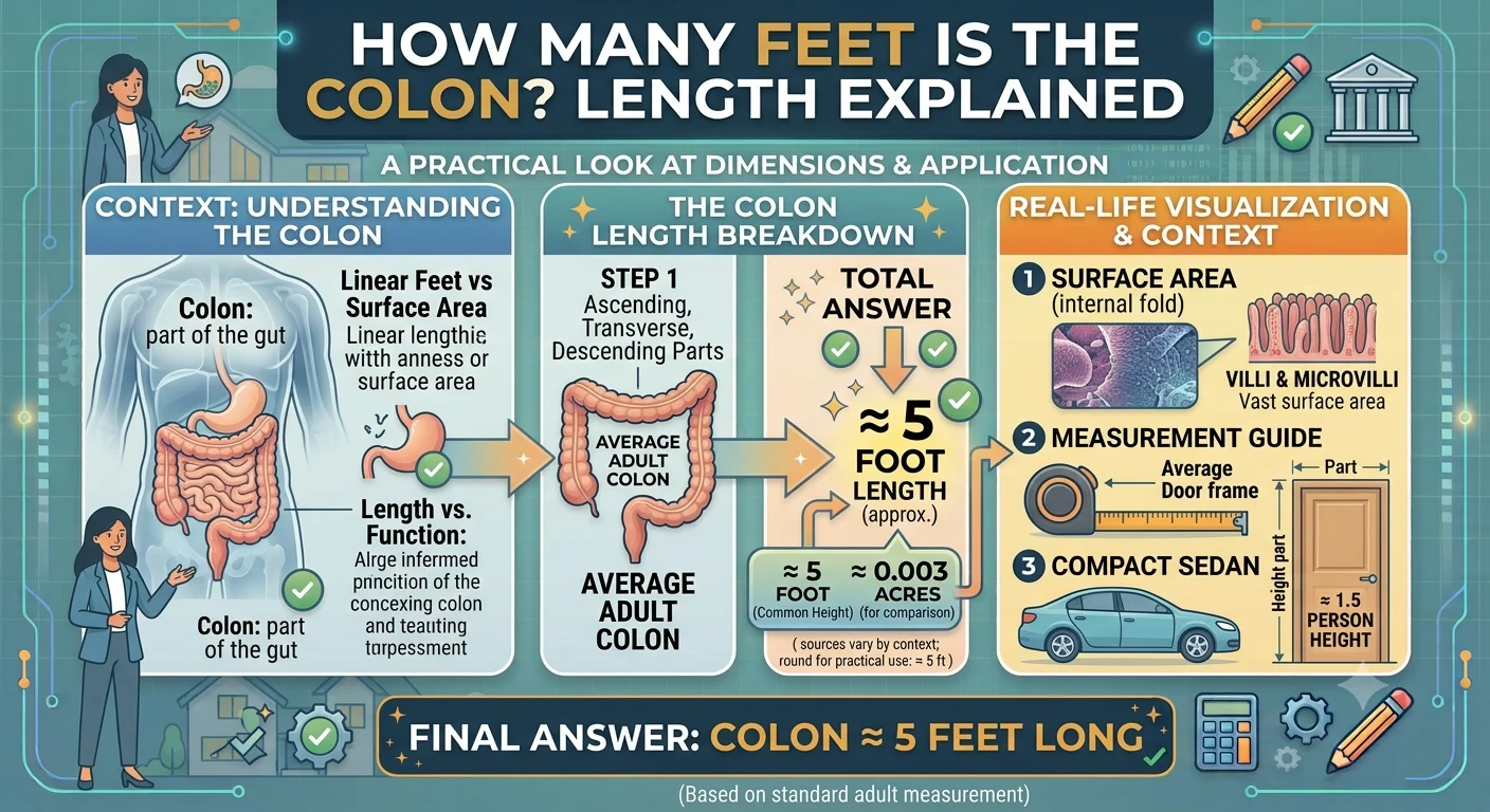 Infographic is showing that How Many Feet Is the Colon? Length Explained