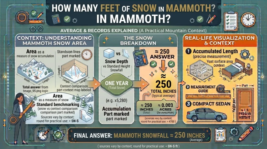 Infographic is showing that How Many Feet of Snow in Mammoth? Average & Records Explained