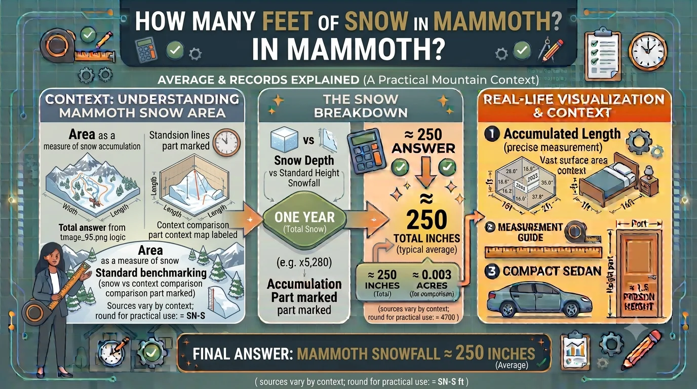 Infographic is showing that How Many Feet of Snow in Mammoth? Average & Records Explained