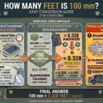 Infographic is showing that How Many Feet Is 100 mm? Easy Conversion Guide