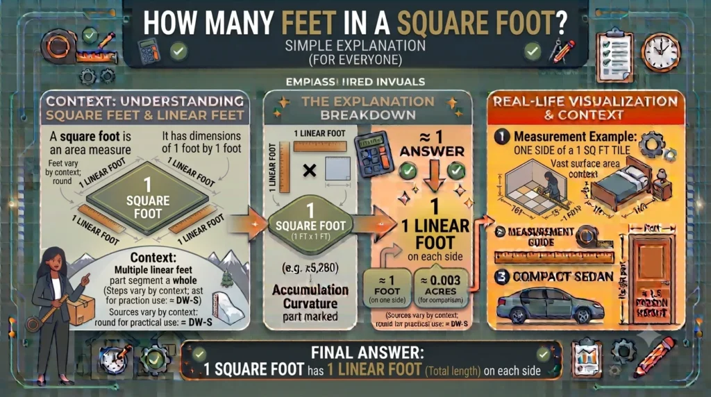 Infographic is showing that How Many Feet in a Square Foot? Simple Explanation