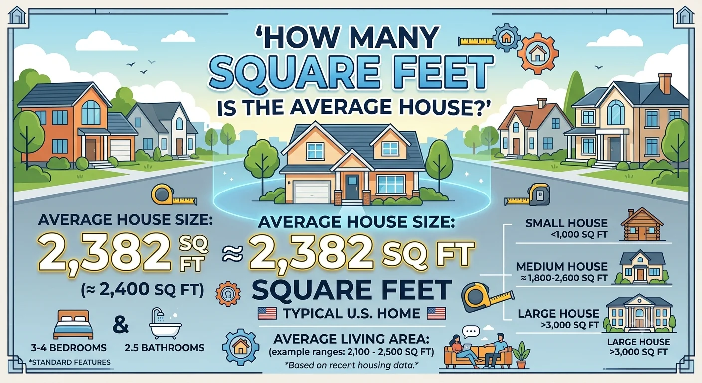 Infographic is showing that How Many Square Feet Is the Average House?