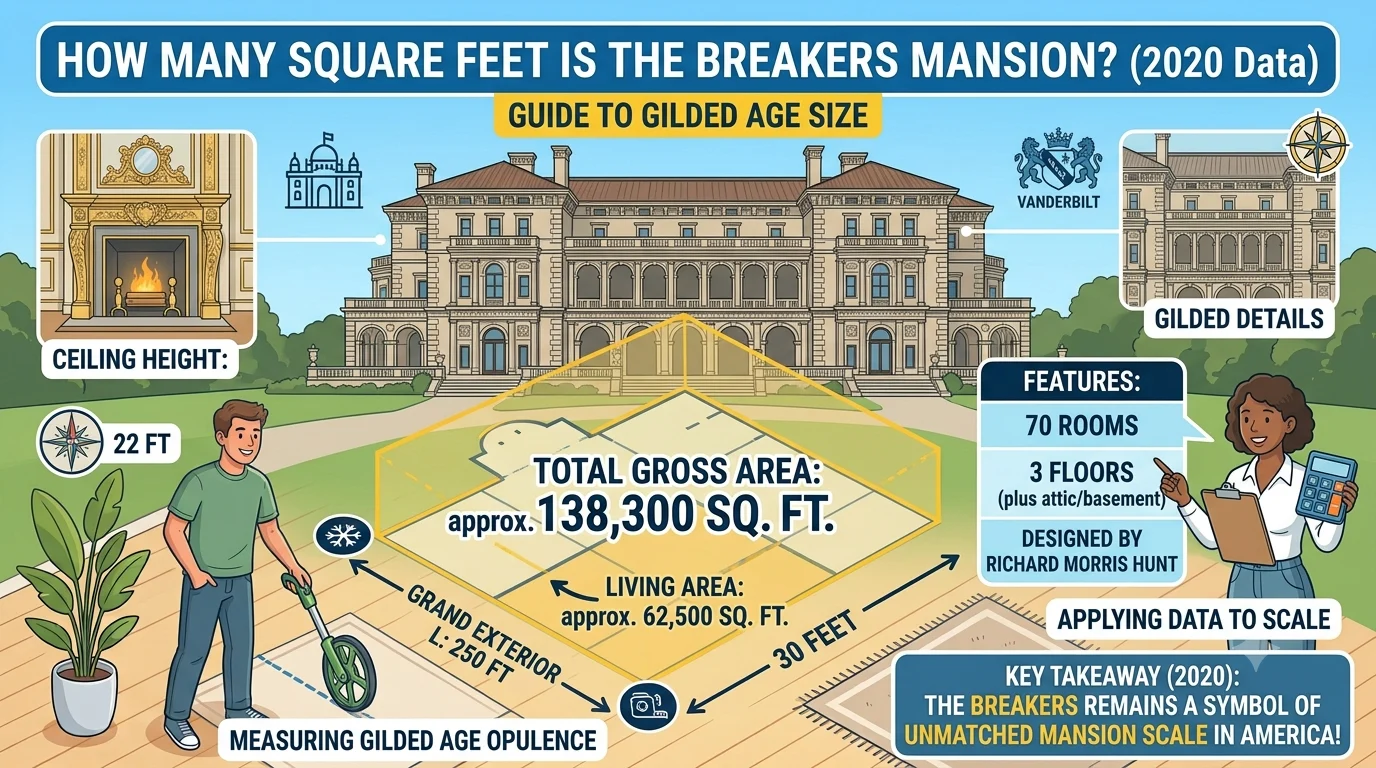 Infographic is showing that How Many Square Feet Is The Breakers Mansion?
