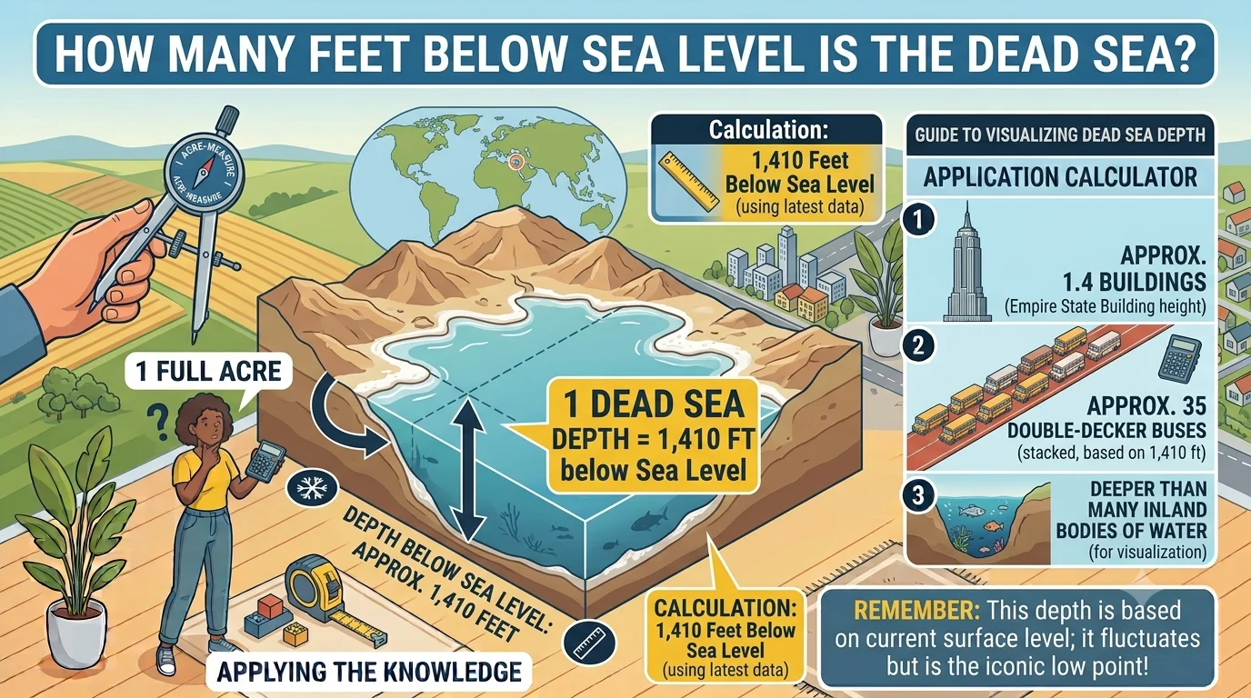 Infographic is showing that How Many Feet Below Sea Level Is the Dead Sea?