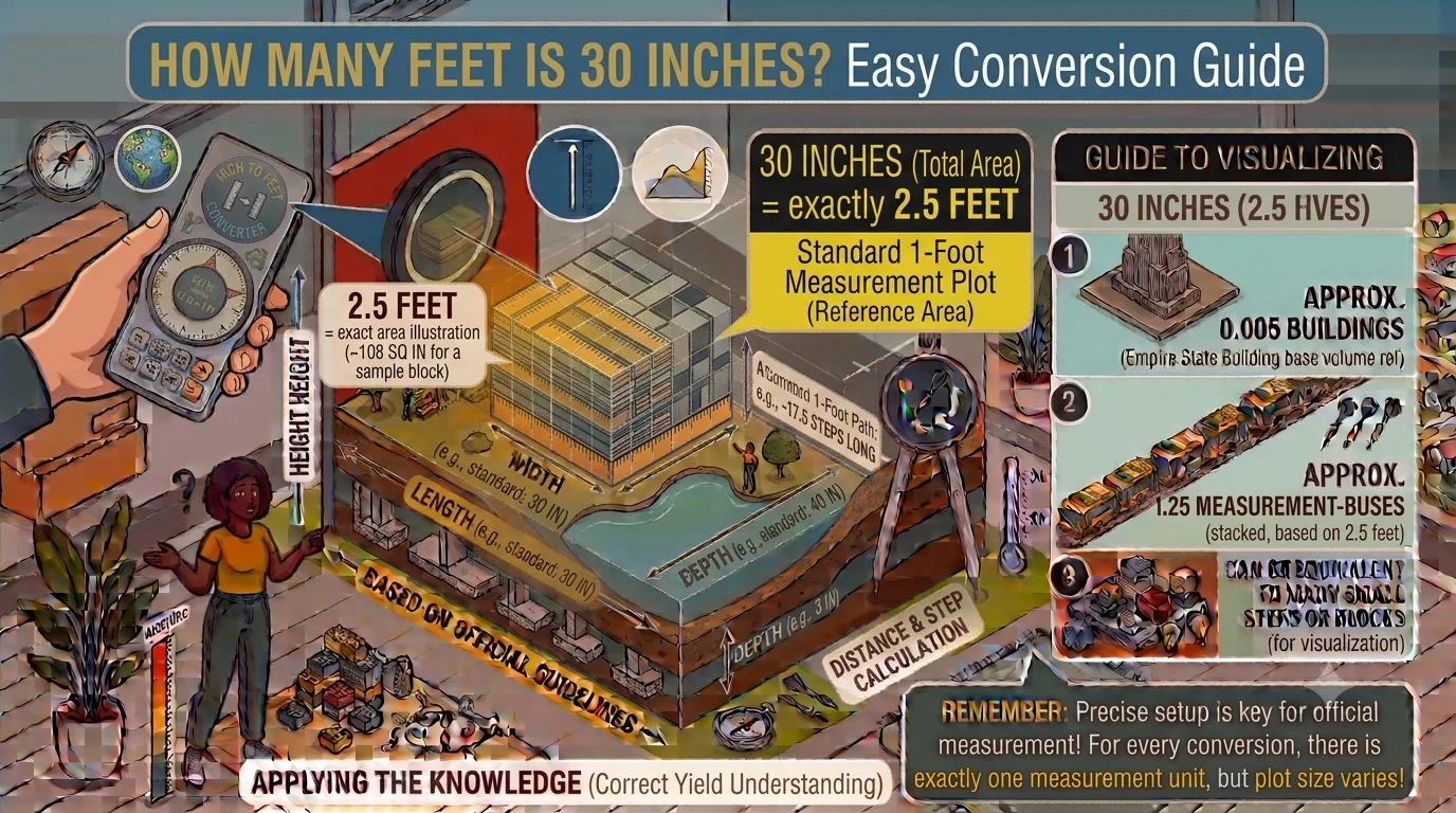 Infographic is showing that How Many Feet Is 30 Inches? Easy Conversion Guide