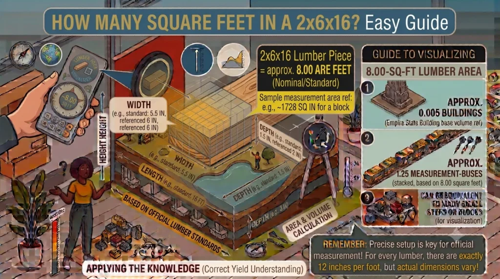 Infographic is showing that How Many Square Feet in a 2x6x16? Easy Guide