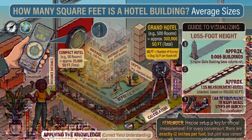 Infographic is showing that How Many Square Feet Is a Hotel Building? Average Sizes