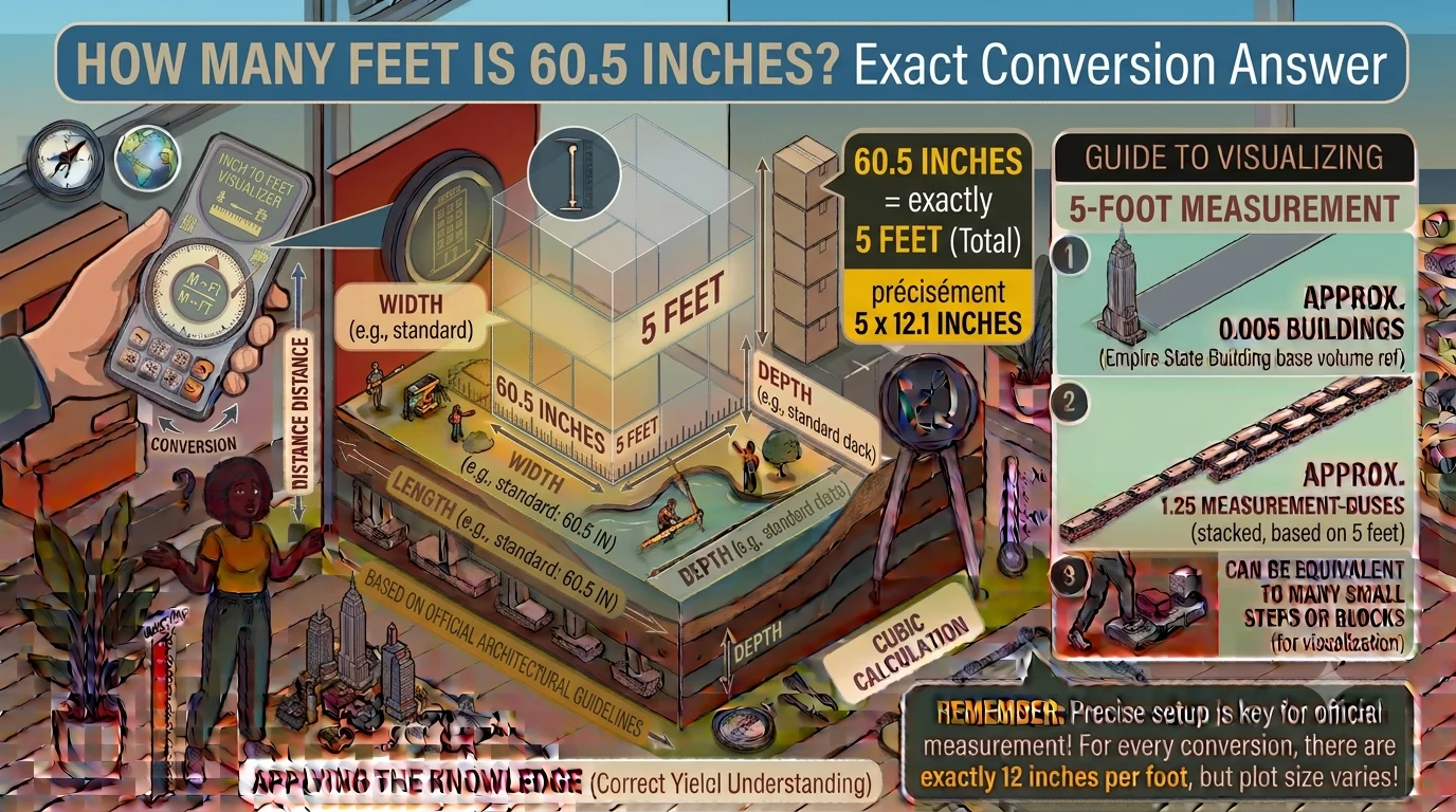 Infographic is showing that How Many Feet Is 60.5 Inches? Exact Conversion Answer