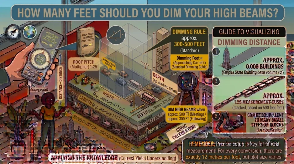 Infographic is showing that How Many Feet Should You Dim Your High Beams?