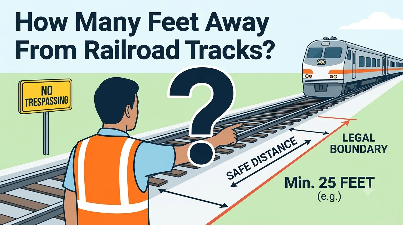 Infographic is showing how many feet away from railroad tracks