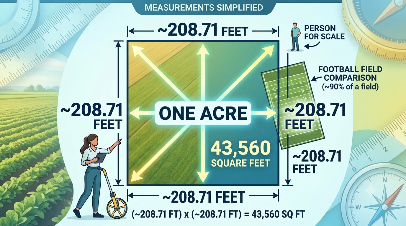Infography is showing that How Many Feet Is One Acre Square?Measurements