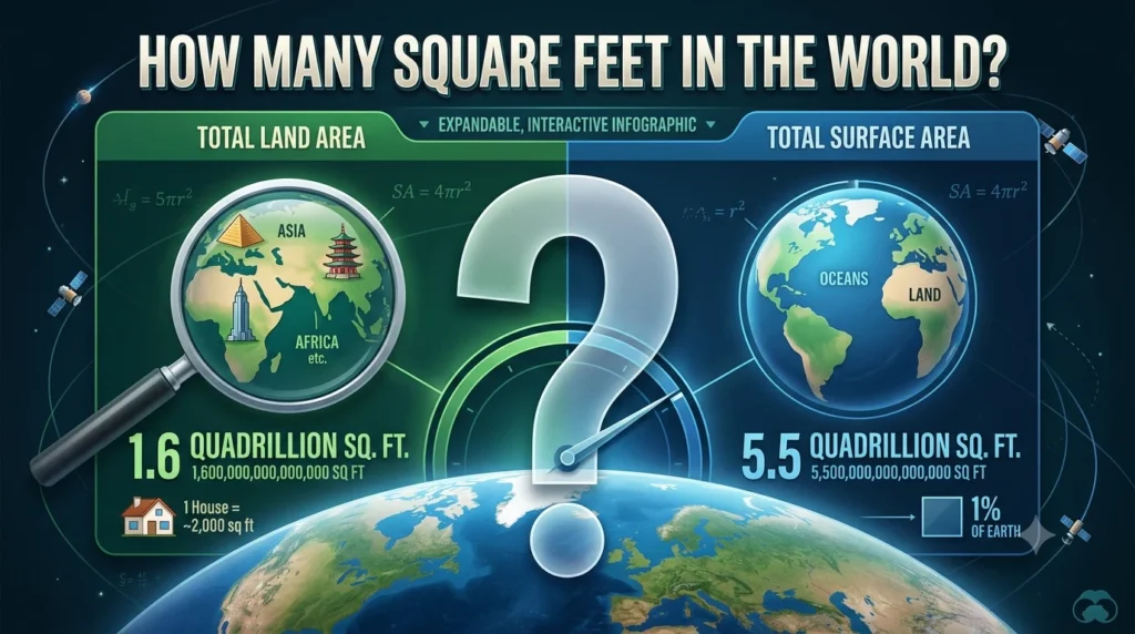 Infographic is showing that How Many Square Feet in the World?