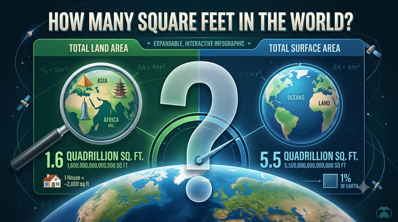 Infographic is showing that How Many Square Feet in the World?