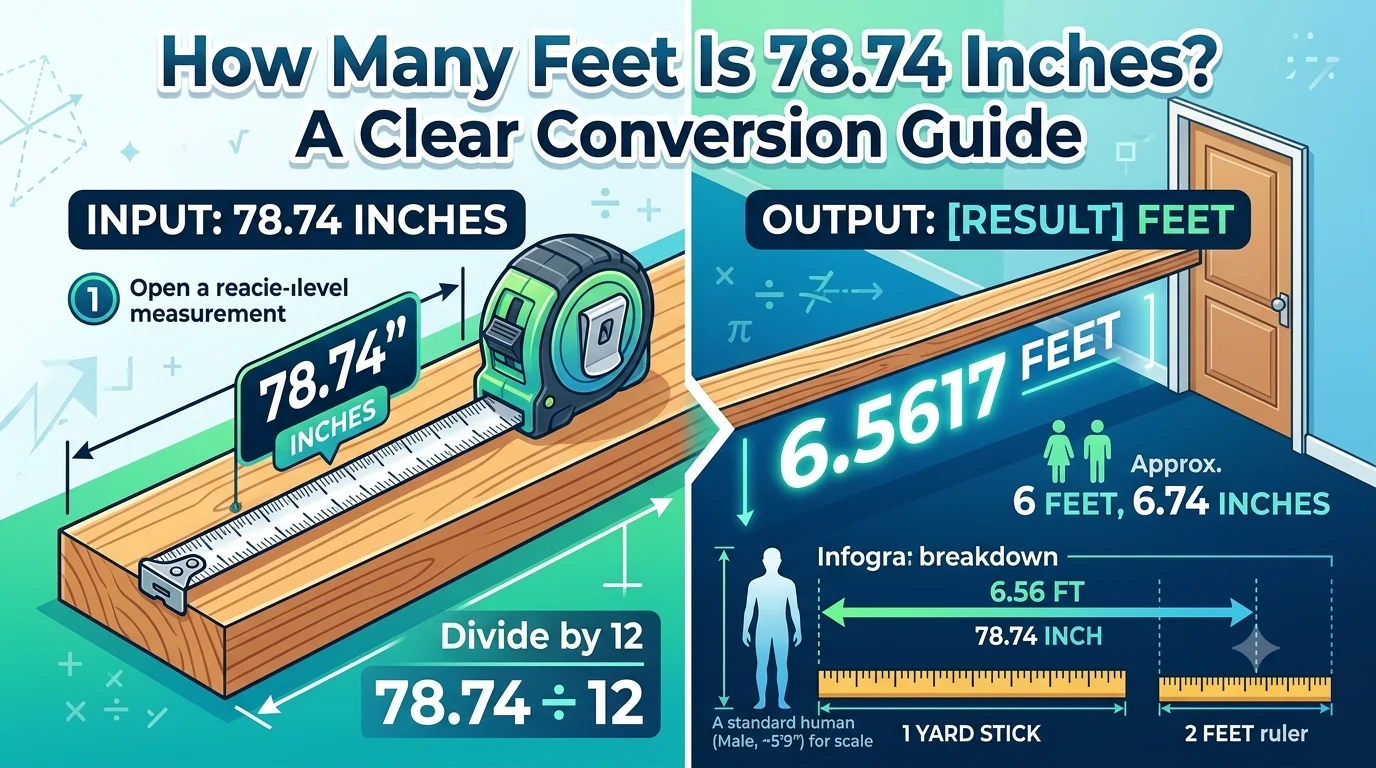 Infographic is showing that How Many Feet Is 78.74 Inches?