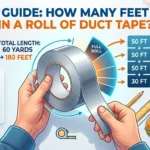 Infographic is showing that How Many Feet in a Roll of Duct Tape? Size Guide