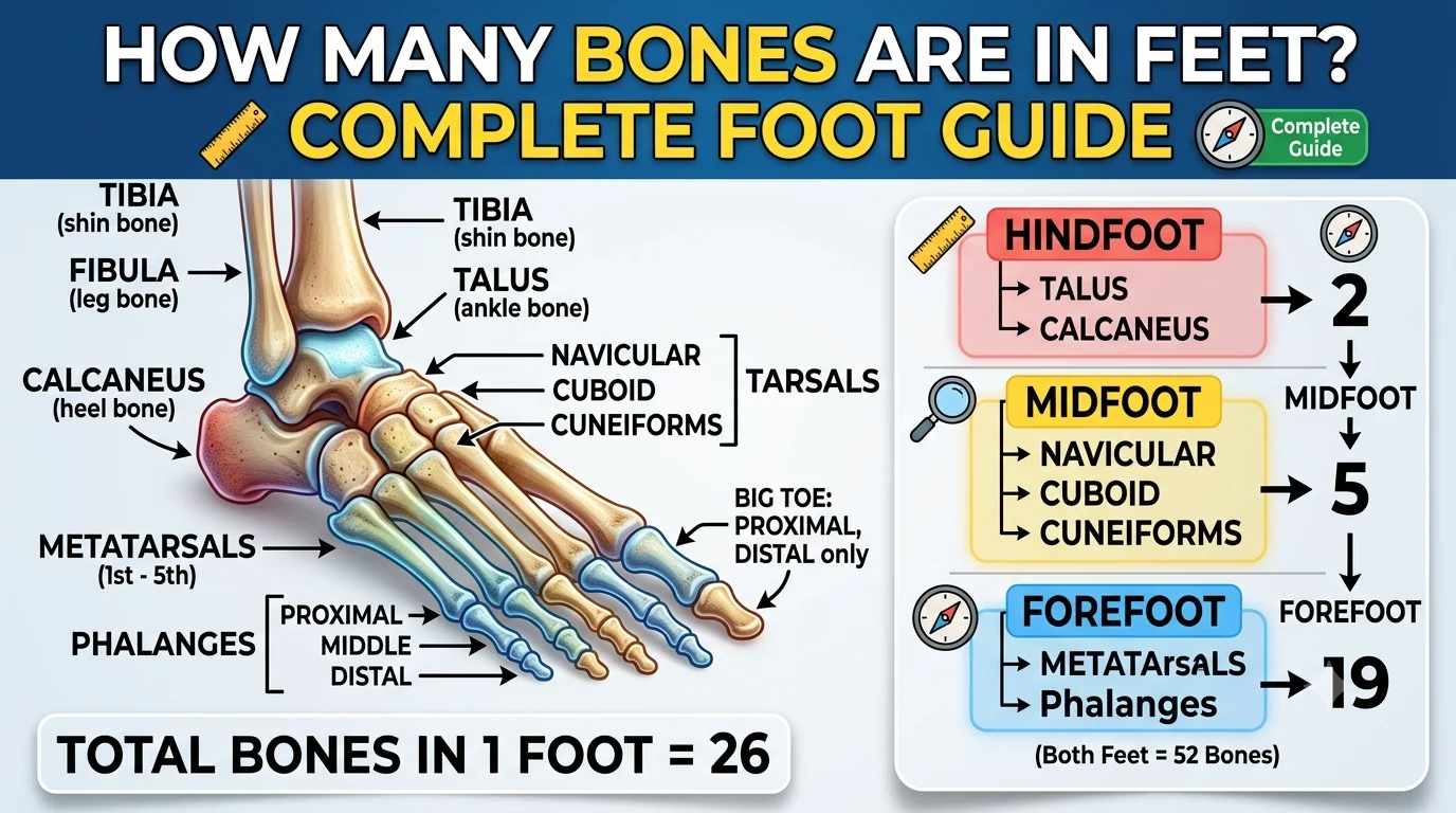 Infographic is showing that How Many Bones Are in Feet? Complete Foot Guide