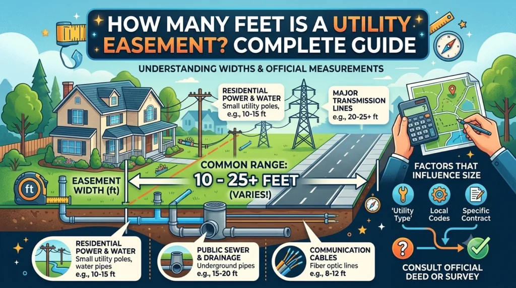 Infographic is showing that bHow Many Feet Is a Utility Easement? Complete Guide