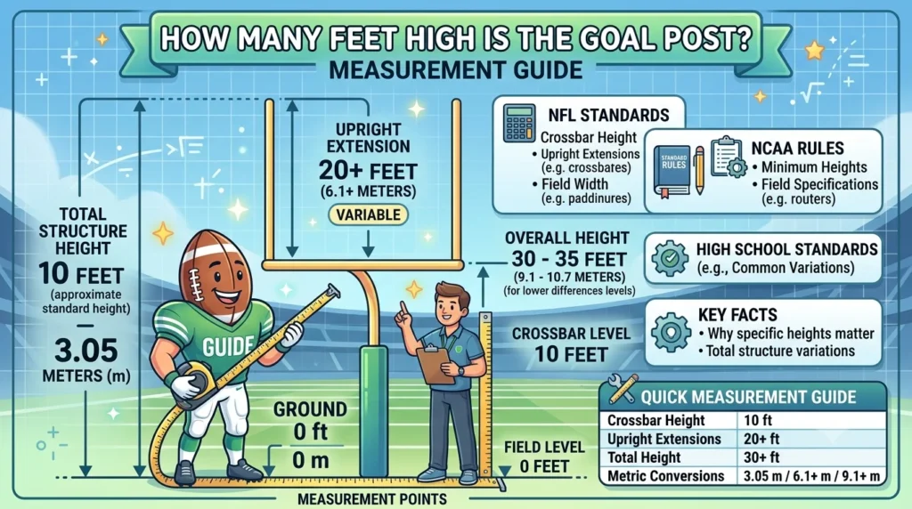 Infographic is showing that How Many Feet High Is that Goal Post? Full Guide
