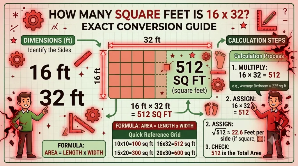 Infographic is showing that how-many-square-feet-is-16-x-32