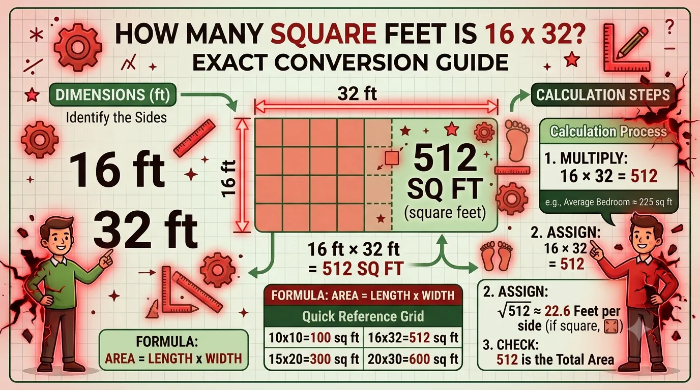 Infographic is showing that how-many-square-feet-is-16-x-32